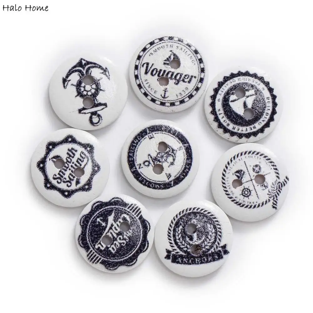 50pcs Ocean Navigation Theme Round Wooden Buttons Sewing Scrapbook Clothing Gifts Crafts Handwork Accessories 15mm