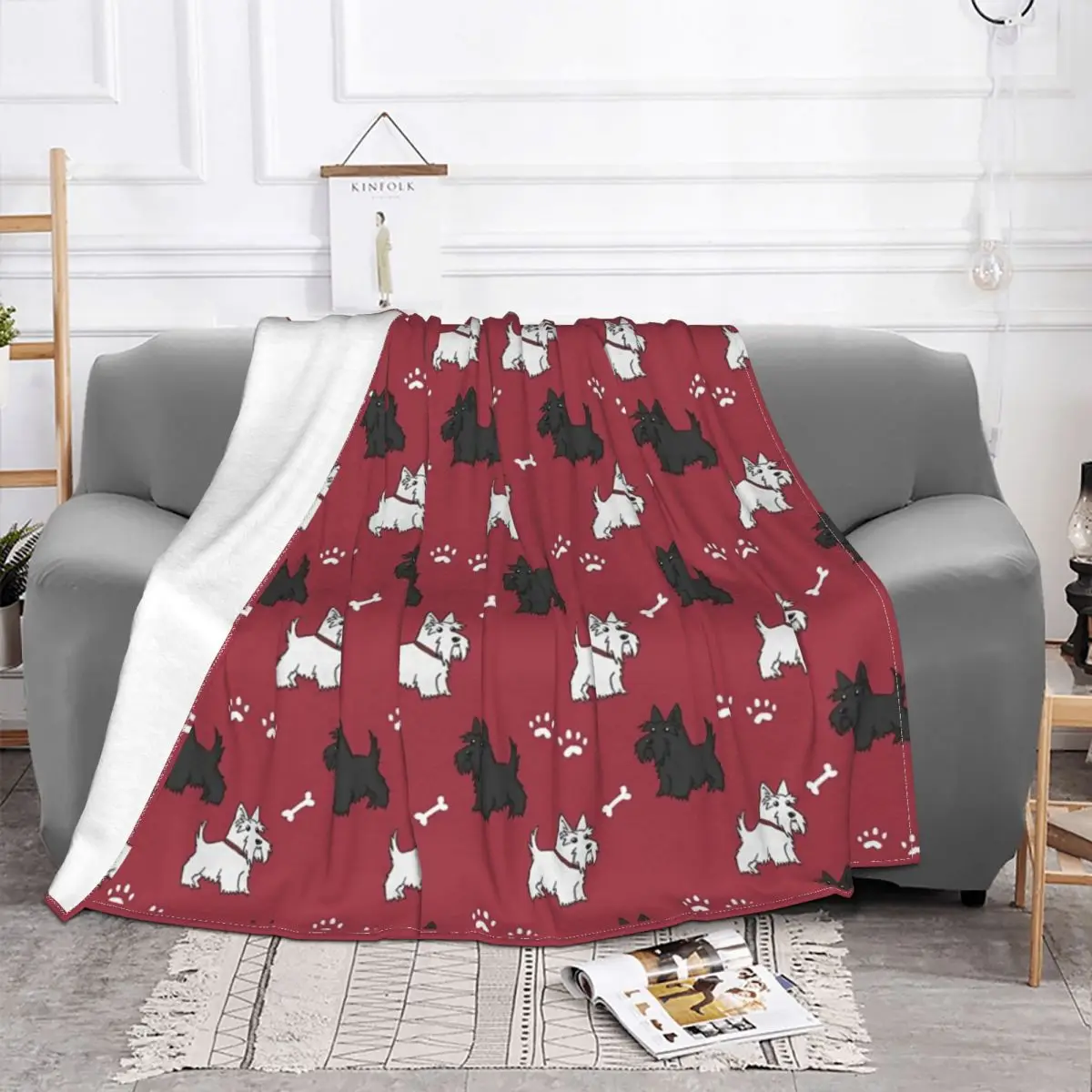 Red Scottish Terrier Dog Blanket Fleece Printed Scottie Tartan Skye Multi-function Soft Throw Blankets for Sofa Travel Quilt