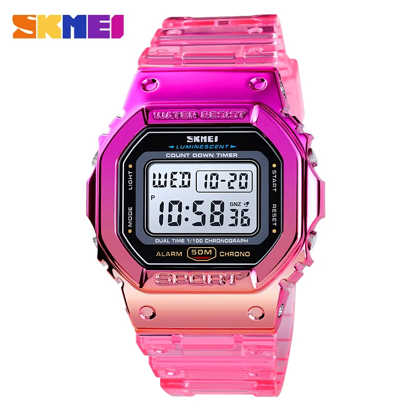 SKMEI Fashion Colorful Watch Men Women Fashion Transparent Sports Wrist Watches Casual Waterproof Cold Light Stopwatch