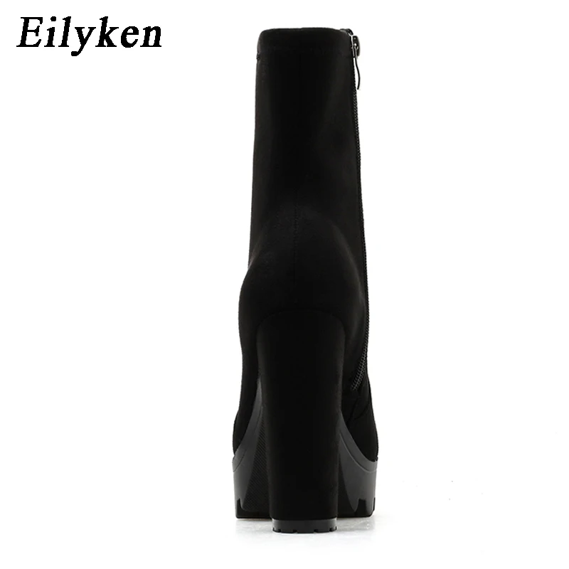 Eilyken Fashion High Heels Ankle Boots Women Thick Platform Boots Autumn Winter Ladies Worker Gothic Shoes Botas Mujer