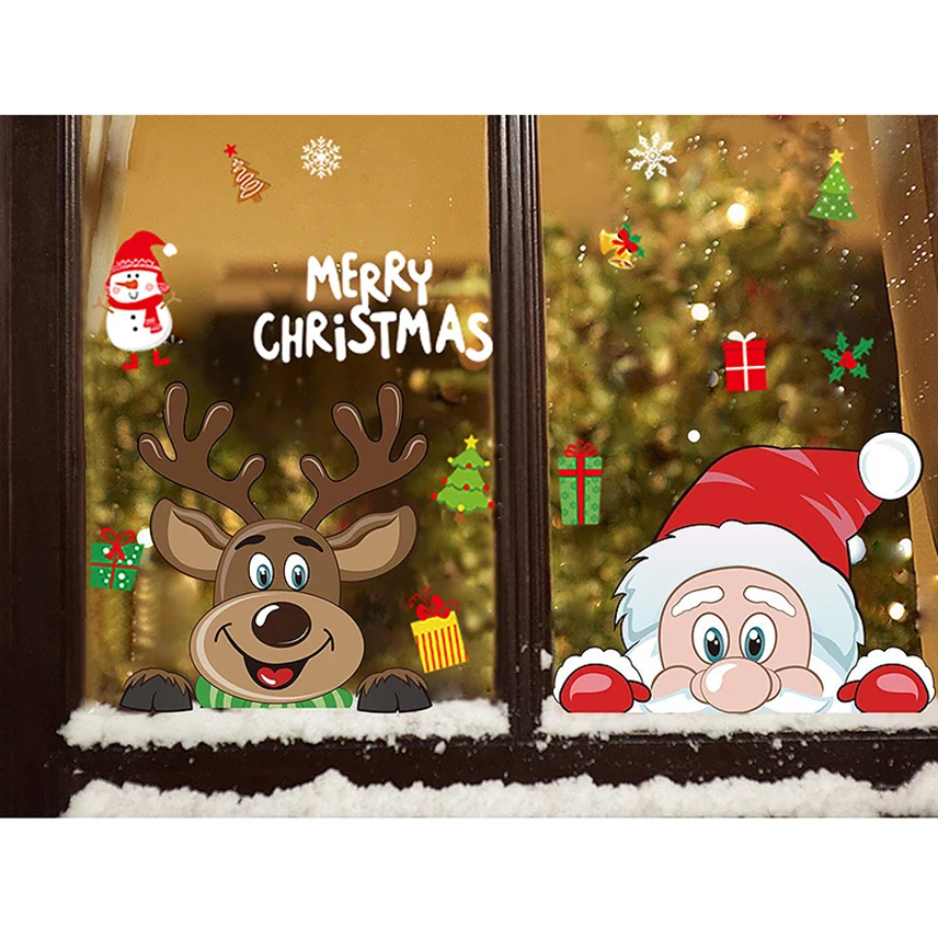 Christmas Window Decal Santa Claus Snowflake Mirror Wall Stickers Decals Bedroom Decor New Year Christmas Window Decorations