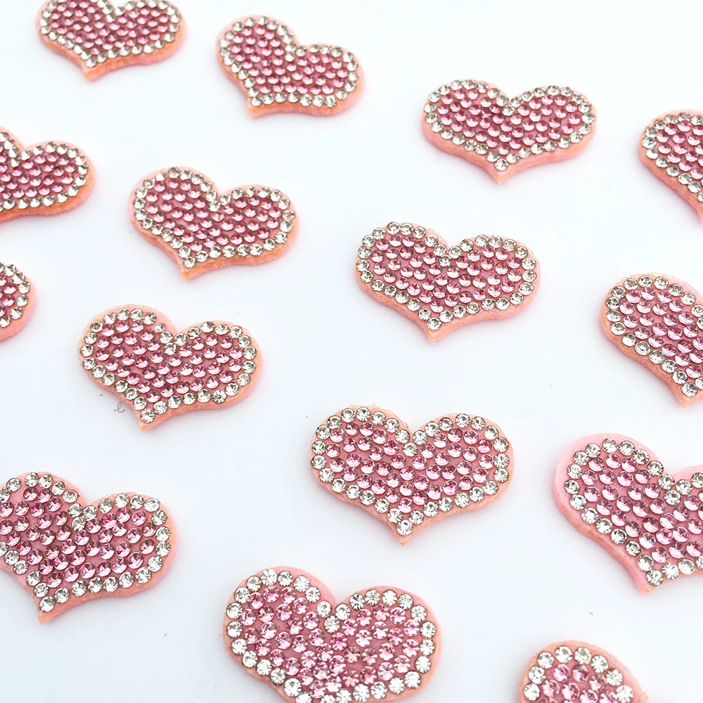 20Pcs Heart Shape Pink Patches AB Rhinestone Applique Beaded Patches For Clothing DIY Hair Clip Decoration Sew Accessories