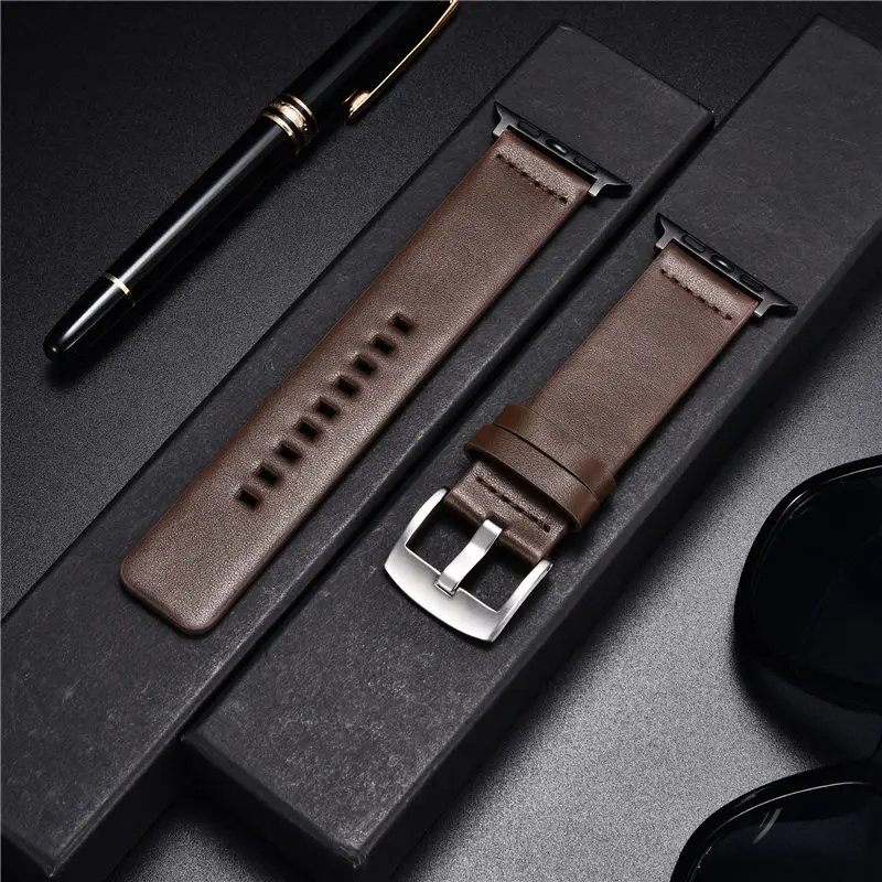 Simple Genuine Leather Straps for Apple Watch Series 8 7 6 SE 5 4 3 Bracelet 38/40/41mm 42/44/45mm Watchbands for iwatch Strap