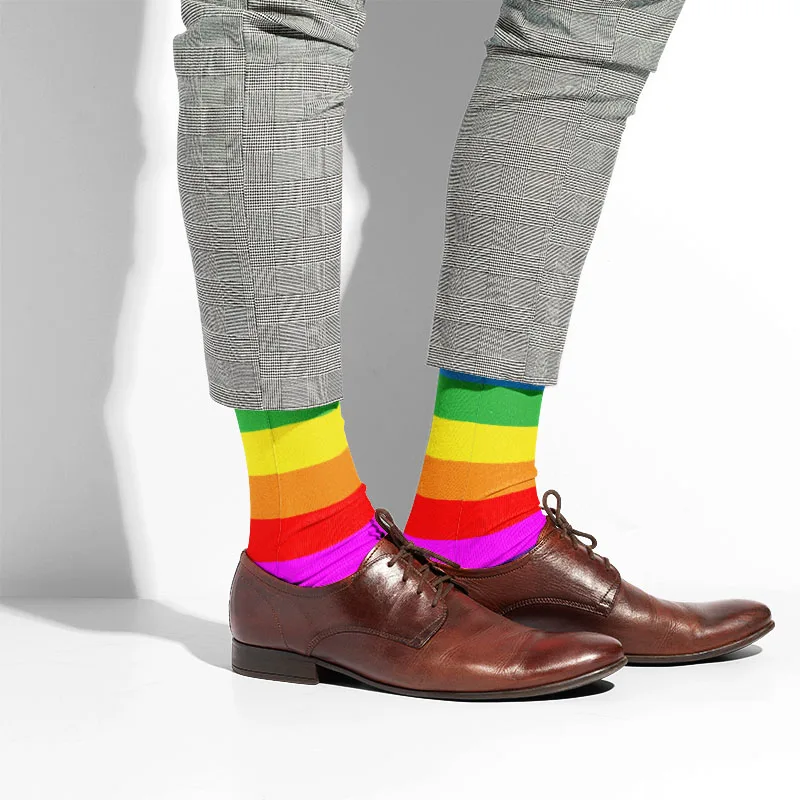 Rainbow Pride Cotton Socks For Women Men Harajuku Colorful Rainbow Striped Tall Socks Spring Autumn Casual High Ankle Sock Unsex