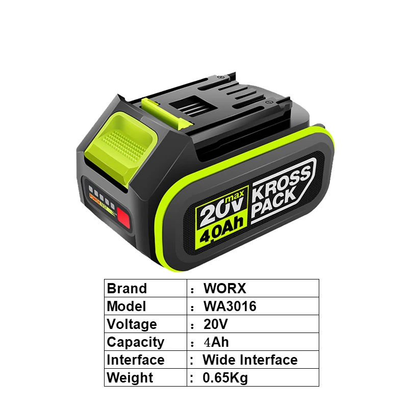 WORX Green Original 20V 2/4/5 Ah Li-ion Battery Suitable for All Worx ROCKWELL Products Wide Interface Power Tools