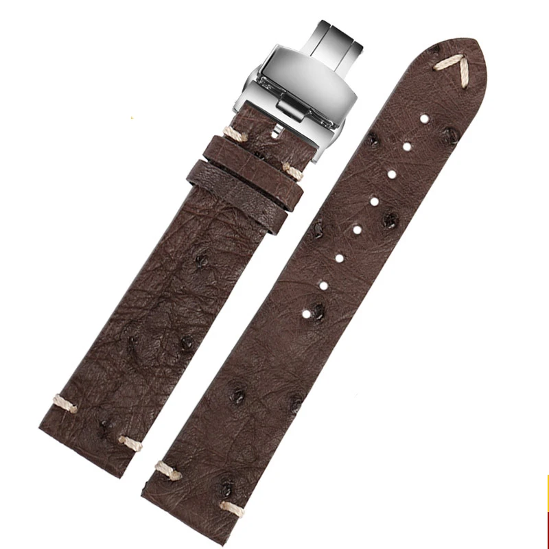 Chất Lượng Cao Siêu Mỏng Mềm Mại Đà Điểu Handmade Da Xanh Tướng Dây Strap18 20Mm 22Mm Màu Cam Nâu Đen dây Đồng Hồ Nam