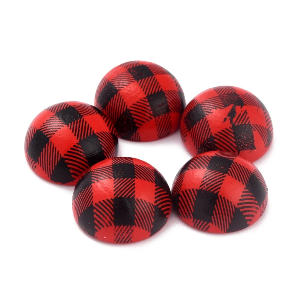 

Pandahall 50Pcs Half Round Wooden Cabochons Black Red Plaid Wood Ball Flatback Cabochon Beads for DIY Craft Christmas Home Decor