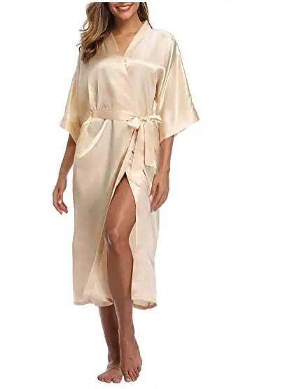 Women Silk Satin Long Wedding Bride Bridesmaid Robe Kimono Robe Feminino Bath Robe Large Size XXXL Peignoir Femme Sexy Bathrobe