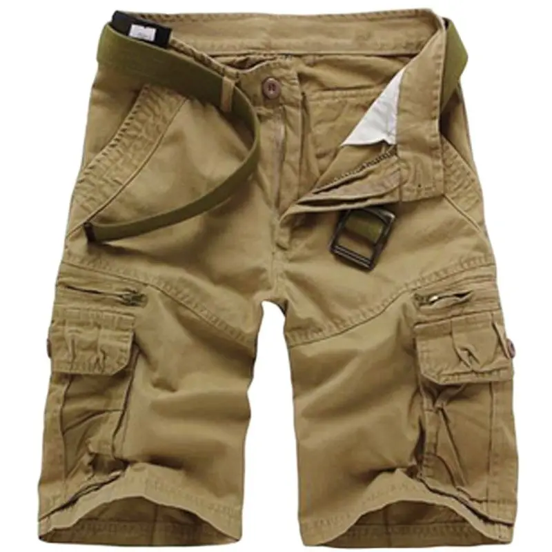 Summer Casual Shorts Men Cotton Cargo Shorts Mens  Multi Pocket Knee Length Pant Fashion Streetwear Shorts for Men Without Belt