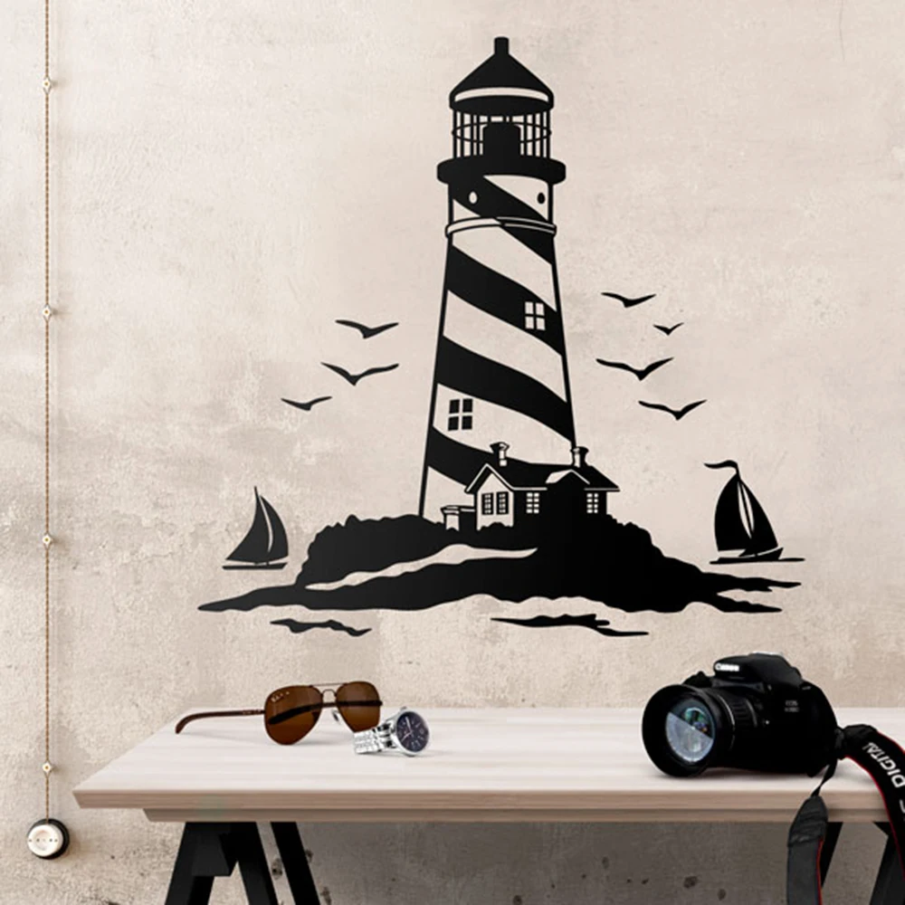 Modern Lighthouses and Sailboats Ocean Wall Sticker Camping Adventure Travel Explore Landscape Wall Decal Camper Rv Vinyl Decor