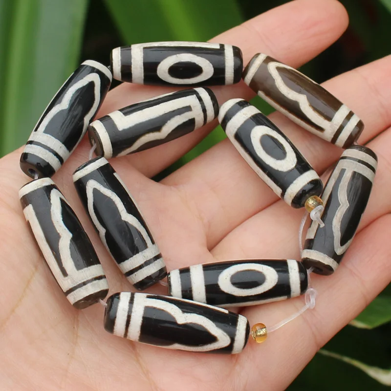 10x30mm Black DZI beads Tibet Olivary Agat stone Oval DIY Loose Beads 6Pcs