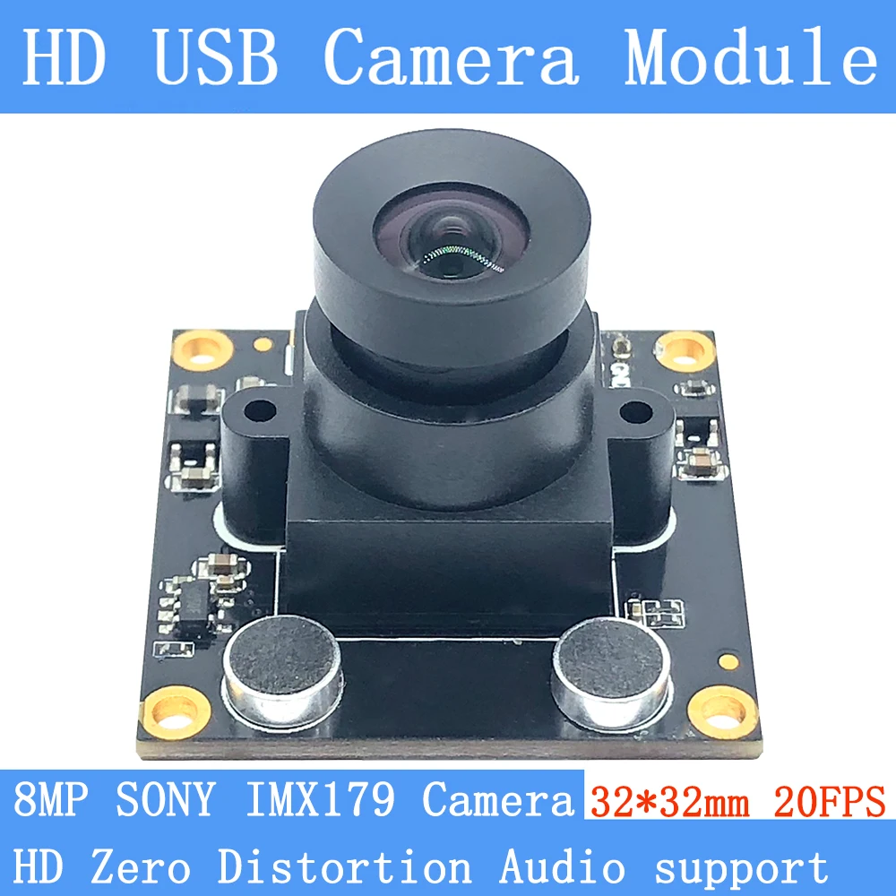 Zero Distortion Mini Video Surveillance 8MP SONY IMX179 UVC MJPEG 3264*2448 20FPS USB Camera Module Webcam Support Audio