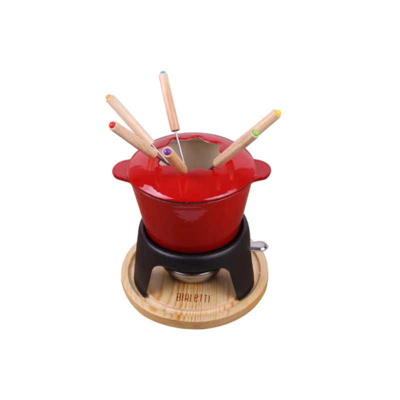 

Enameled Cast Iron Cheese Fondue Single Small Hot Pot Mini Alcohol Stove Pot