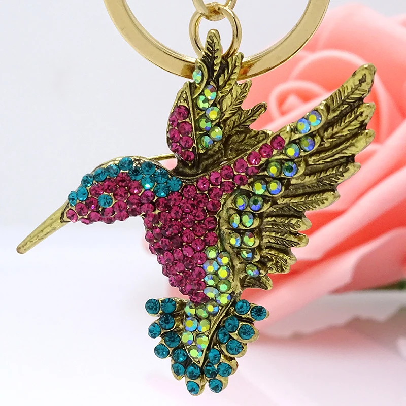 XDPQQ fashion animal keychain color rhinestone cute hummingbird key ring clothes decoration jewelry couple gift