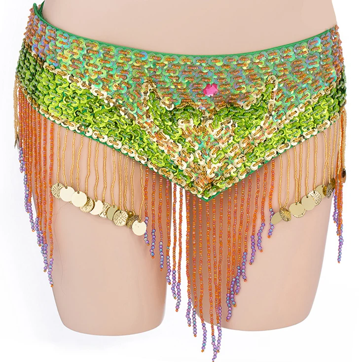 Professional Belly Dance Waist Belt Adjustable Fit Colored Beads Sequins Belt for Belly Dance