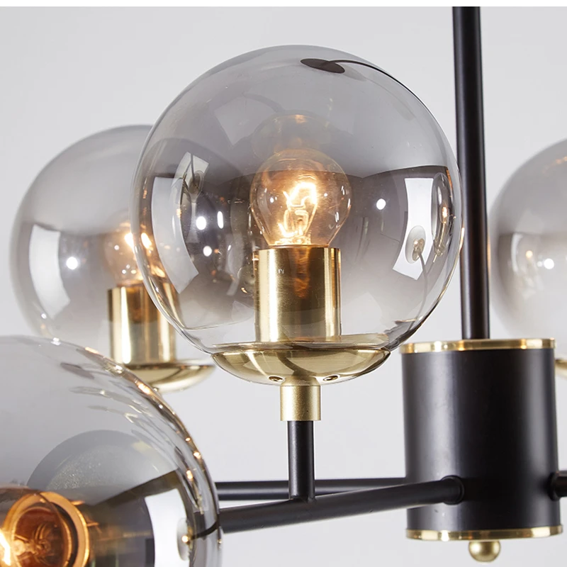 Nordic industrial chandelier LED luxury gold Black Glass Ball bubble lights For Living Room Dining Room Bedroom Black chandelier