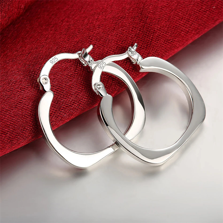 DOTEFFIL 925 Sterling Silver Square Round 20mm Hoop Earrings For Woman Wedding Engagement Party Fashion Charm Jewelry image 2