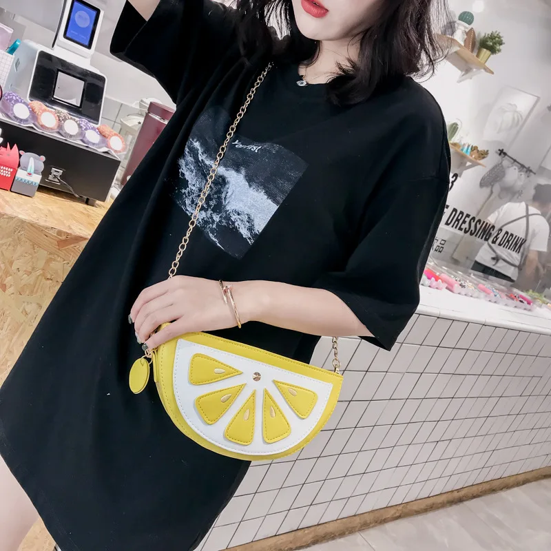 Cute Watermelon Lemon Shape Crossbody Bag Shoulder Chain Bag Girl\'s Purses and Handbag Women Casual Clutch Bag Cartoon Fruit Bag