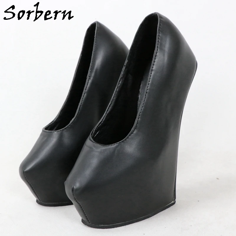 Sorbern الخوخ براءات الاختراع تأثيري أحذية Heelless أسافين منصة مضخة عالية الكعب الانزلاق على سحب الملكة أحذية ألوان مخصصة #5