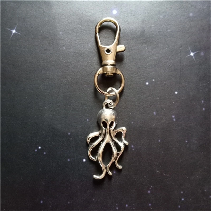 OCTOPUS Antique Silver Color Keychain, Inkfis, Saltwater Fish, Marine Life, Coastal Jewelry, Octopus Key Ring Dropshipping