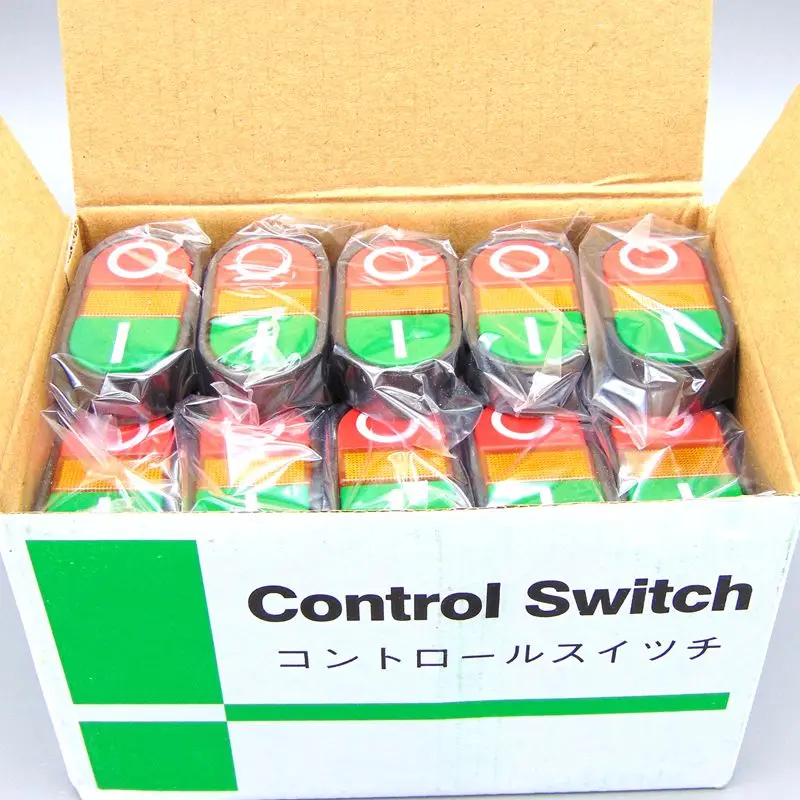 AS-22N 25N Start-stop Double Pushbuttons Switch With LED Lamp  Mounting hole 22mm 25mm AC220V