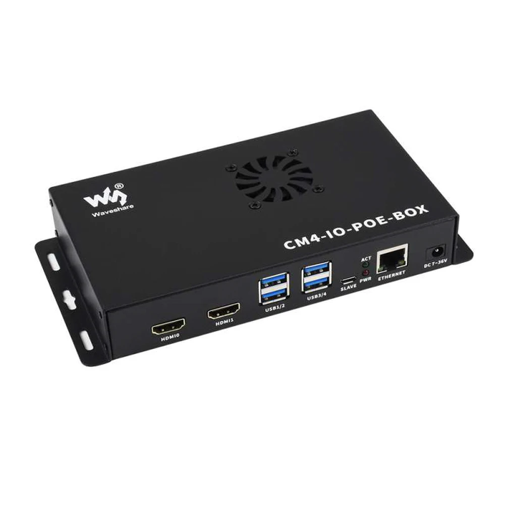 Мини-компьютер Waveshare PoE на основе компьютерного модуля Raspberry Pi 4 CM4 (не входит в комплект), металлический чехол с охлаждающим вентилятором