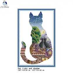 Joy Sunday Cat Light and Shadow DIY Cross Stitch Kit 11CT 14CT Printed Fabric Embroidery Needlework Set Home Decoration Painting