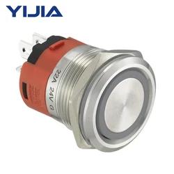 15 Amp 2NO 22mm Flat Cap Latching Push Button Switch 12V LED Waterproof Stainless Steel Round Locking GQ22AF-11EZ/S