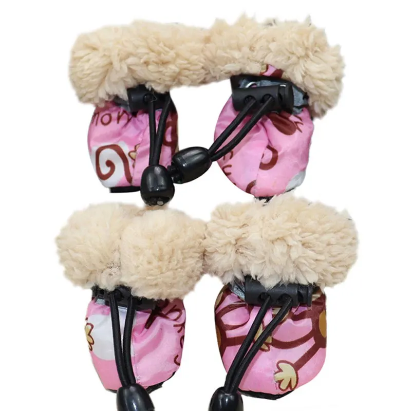 4pcs Winter Thick Warm Pet Dog Shoes Anti-slip Waterproof Rain Snow Boots Footwear For Puppy Dog Socks Booties Pet Paw Care