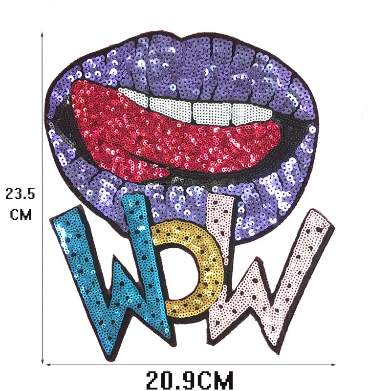 Pink Puple Golden Mouth 3D Sew On Sequins Patch Clothes DIY Iron On Patches for Clothing T-shirt Dress