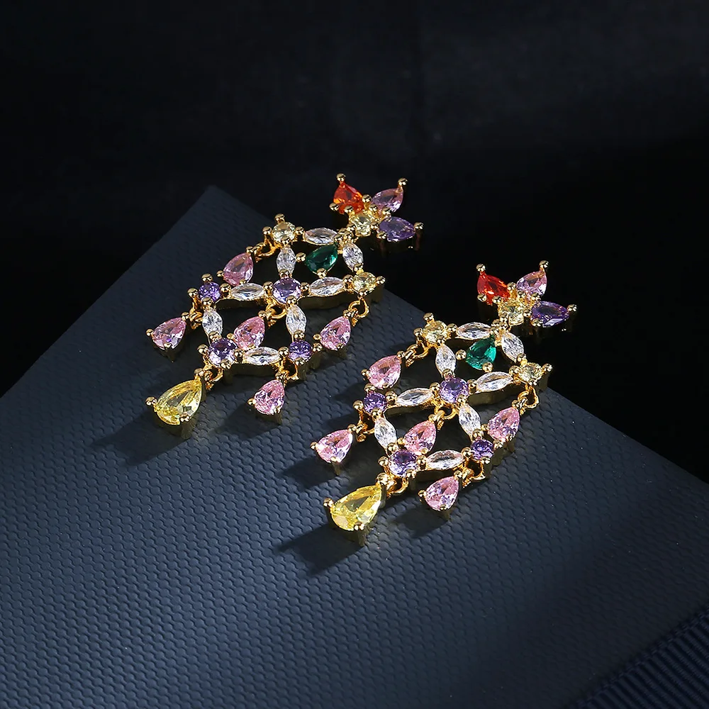 2021 NEW Trend Colored Flowers Earring For Women S925 Silver Round Shape Small Drill Engagement Christmas Gift Jewelry