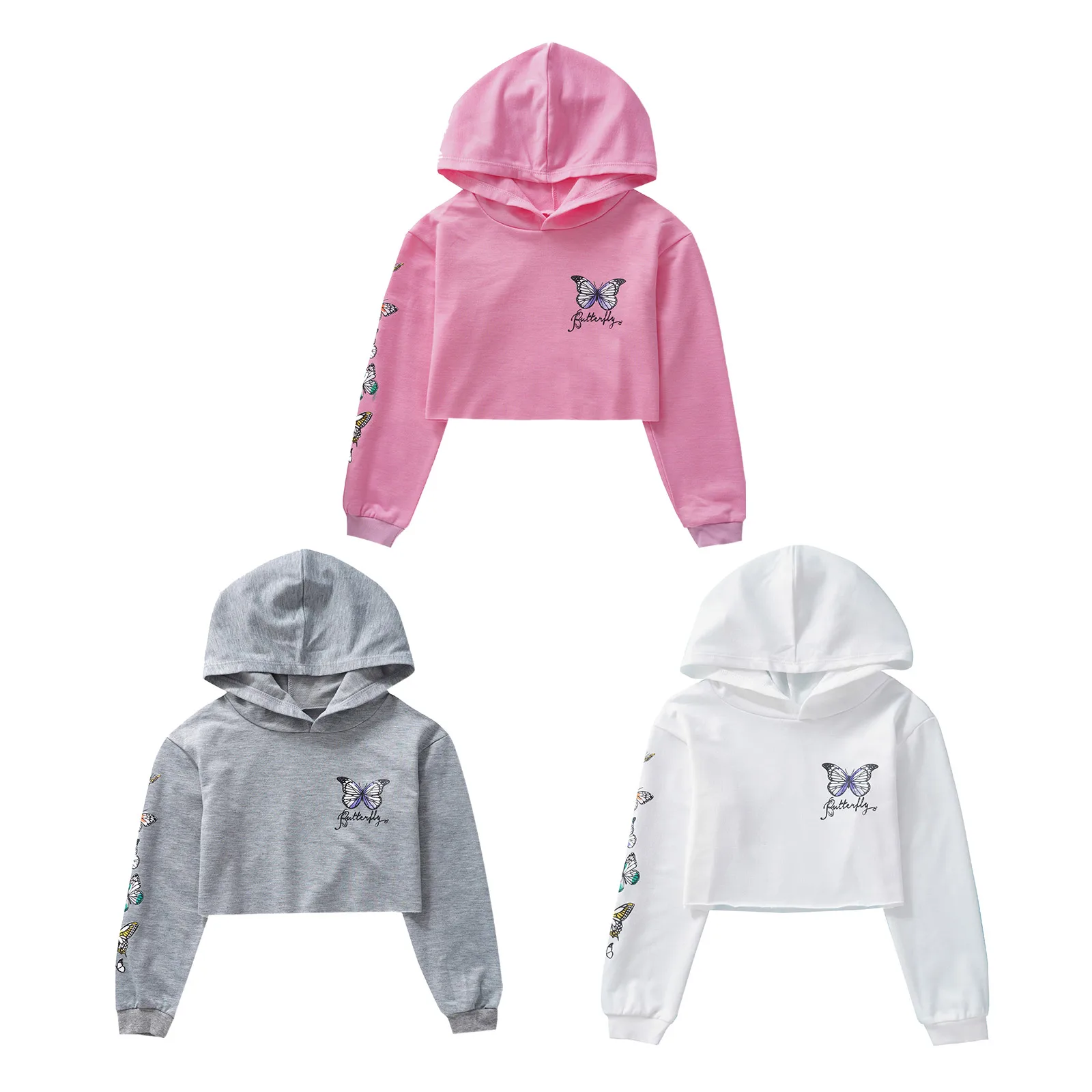 Hip Hop Girls Clothing Kids Hooded Sweatshirt Cotton Long Sleeves Cropped T-Shirts Tops Modern Jazz Dance Gym Workout Clothes