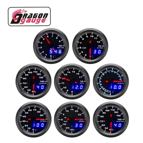 DRAGON 52mm 타코미터 및 PRM 부스트 게이지 – 전압, EGT, 수온, 오일 온도, 오일 압력 측정기 – 12V 자동차 호환 가능