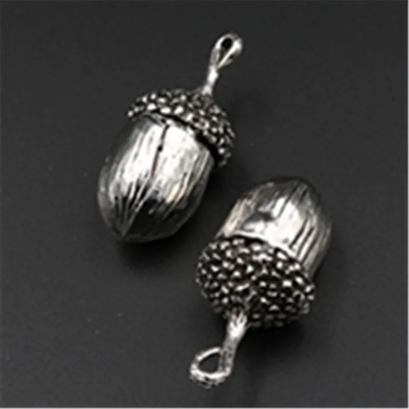 WKOUD / 2 Pcs - Tiny Mini Acorn Charm Pendant, Woodland Nut Charms, Plant Fruit Pendant, 3D Tibetan Silver Charm, 42*18mm A558