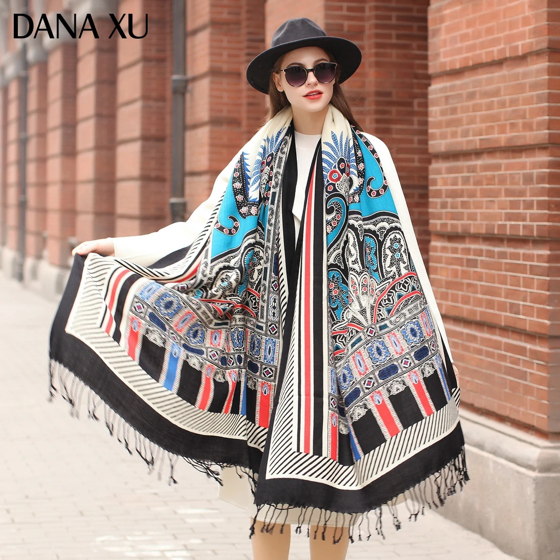 

DANA XU Bufanda Mujer Wool Poncho Head Women Lady Warm Shawl Stoles Bandana Scarf Hijab Luxury Brand Pashmina Winter 2021