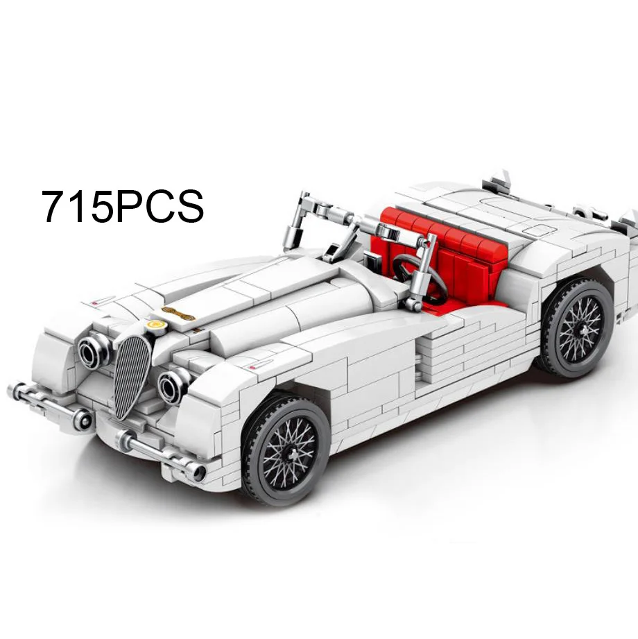 Retro Sport Car Building Block Classic Roadster Model Xk120 Pull Back Vehicle Steam Construction Brick Toy Collection For GiftS