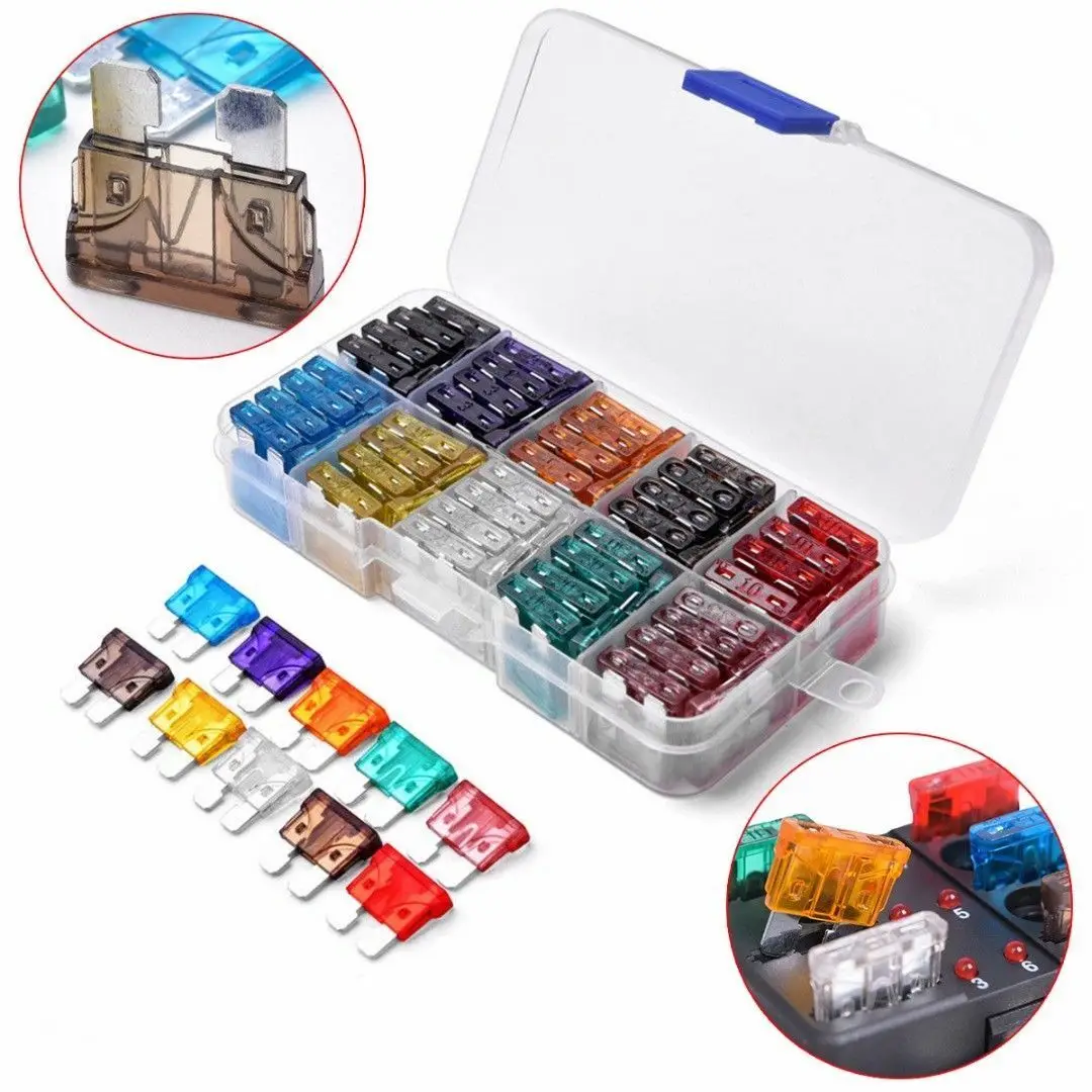 100Pcs ATC/ATO Profile Standard Size Blade Type Car Fuse Assortment Fuse Set Auto Car Truck with Box Clip