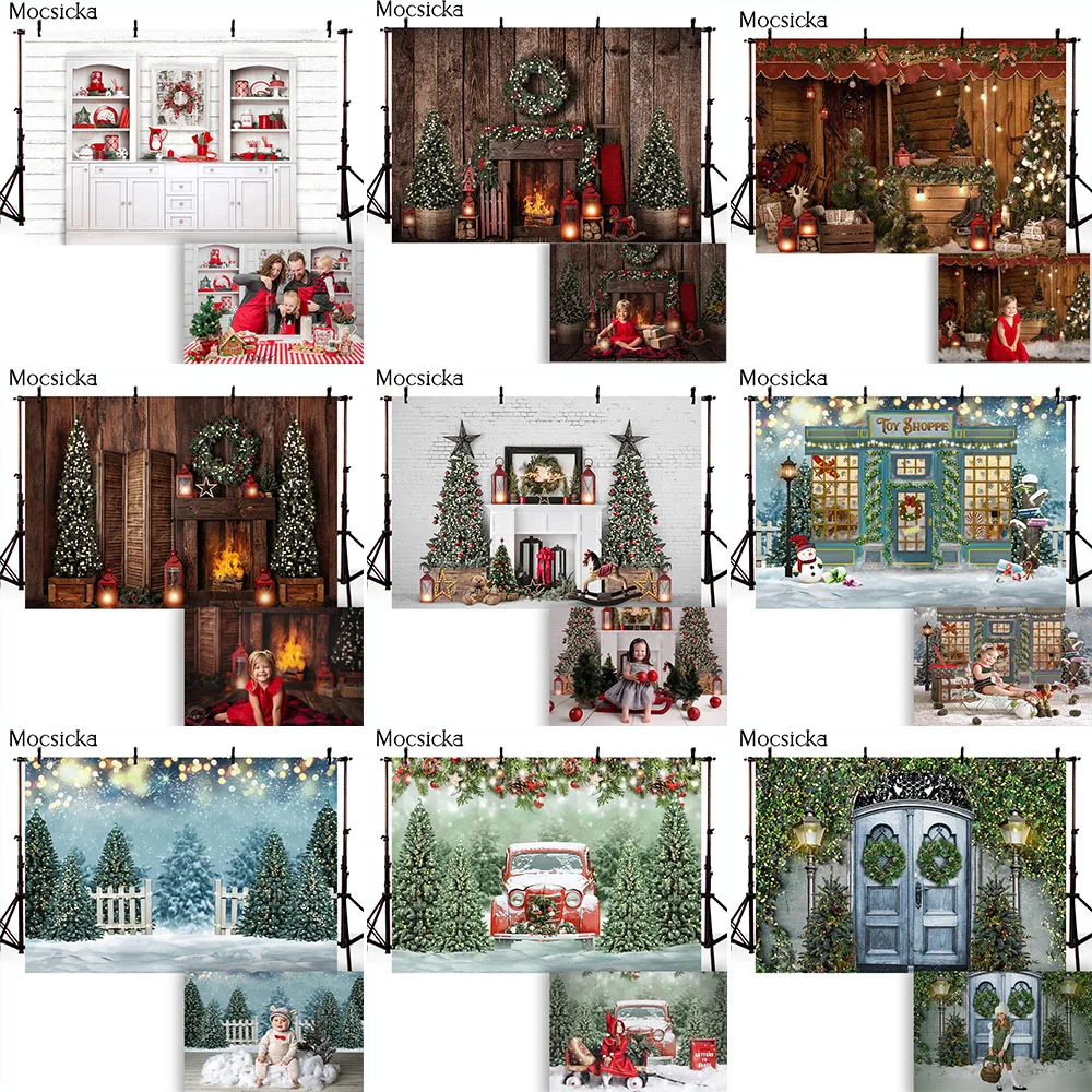 Newborn Kids Christmas Portrait Photography Background Fireplace X-mas Holiday Background for Photo Studio Winter Snow Scenery