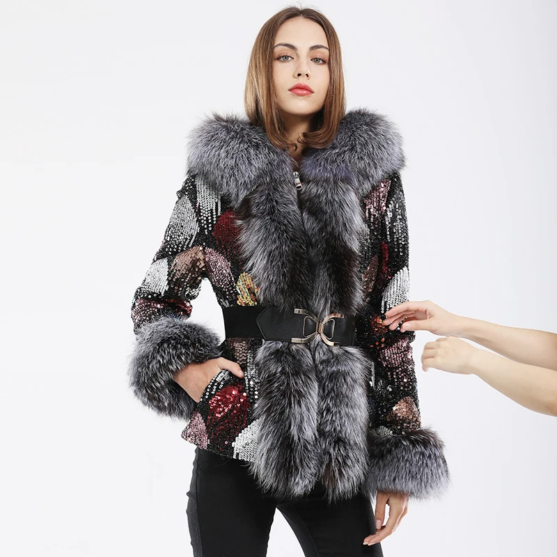 2023 winter new fox fur collar coat long-sleeved women's color coat fur parka winter coat