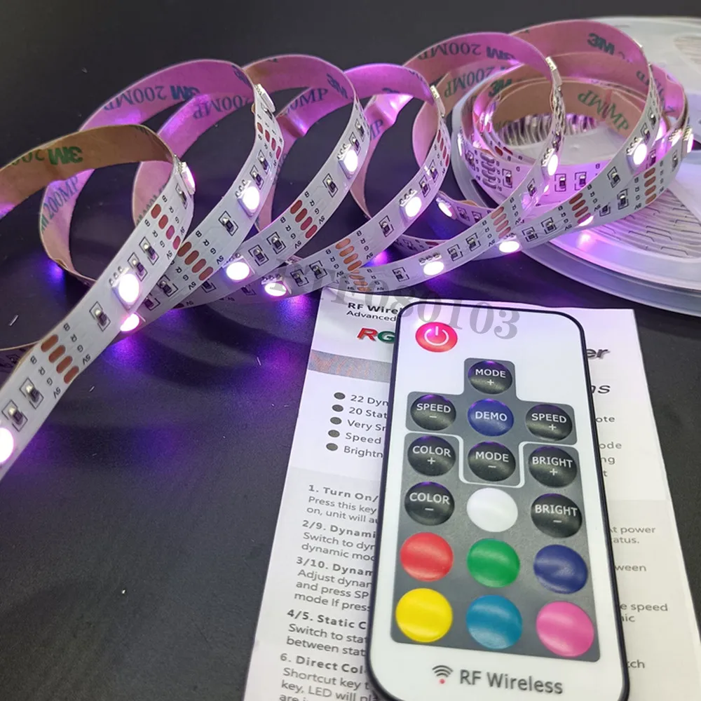 17 Key RF Remote 3 Key Switch Button Control For SMD 5050 RGB LED Strip 5V 2M 60 LEDs Strip Light