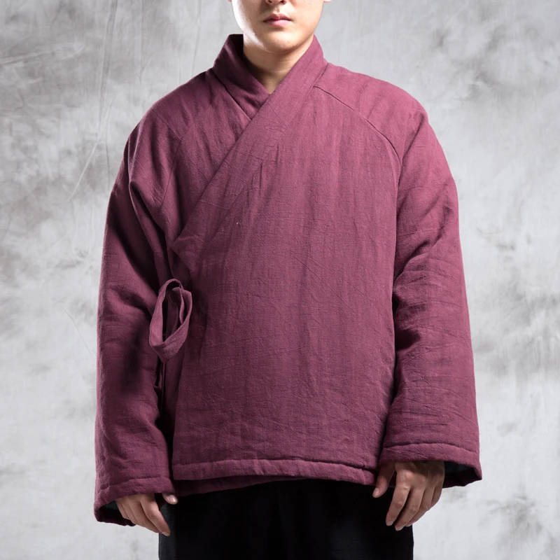 Abrigo acolchado de lino para hombre, chaqueta cálida de estilo chino, traje Tang informal, Hanfu grueso, 4XL, Otoño e Invierno