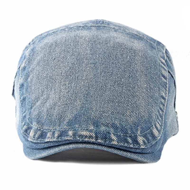 HT3301 Berets Spring Autumn Men Women Cap Hat Retro Denim Beret Cap Artist Painter Beret Hat Adjustable   Flat Cap Men