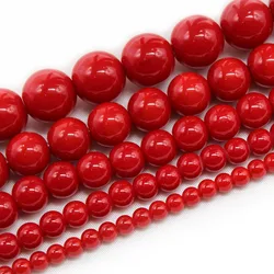 Coral Red Stone Beads Loose Round Spacer Beads 4 6 8 10 12mm For Jewelry Making Diy Accessories Bracelet 15''Strands