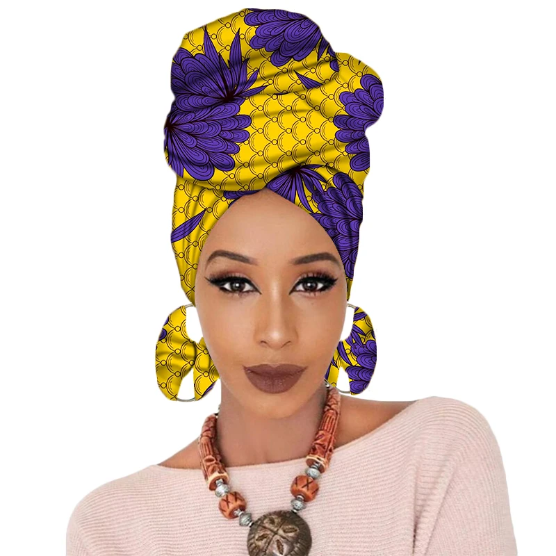 Sale!!! African Headwrap Women Cotton Wax Fabric Traditional Headtie Scarf Turban with Earrings H029