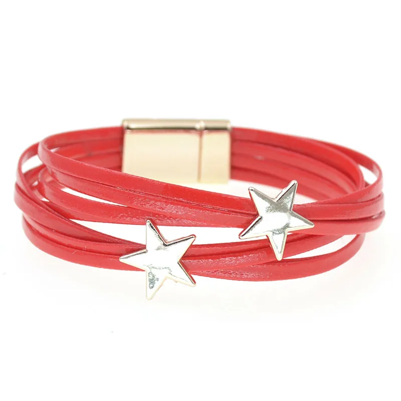 WELLMORE leather bracelets for women simple star Multilayer Wide Wrap Bracelet 6 size 18 colors Female Jewelry whoesale