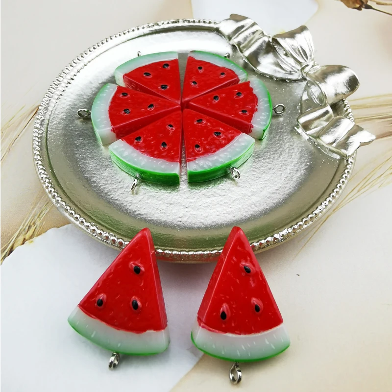 MuhNa 10pcs Double Side Mini Fruit Watermelon Design Resin Charms Pendants DIY Craft fit for Bracelet Jewelry Finding Handmade