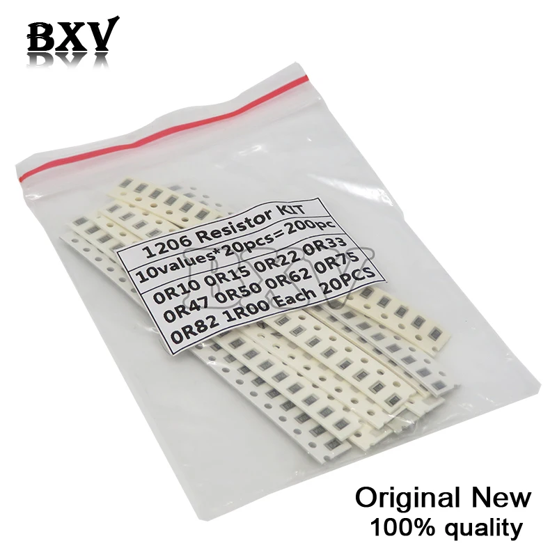 200PCS 1% 1206 SMD Resistors Assorted Kit Set , 10 ValueX20PCS=200PCS 1R00 R820 R750 R620 R500 R470 R330 R220 R150 R100