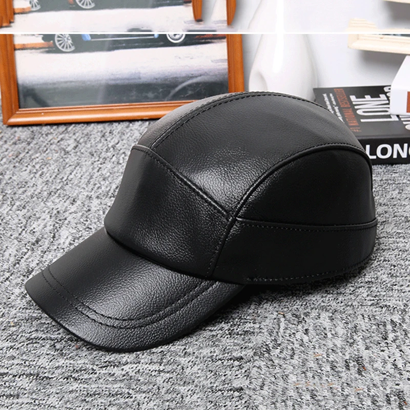 

New 2024 Spring/Winter Man Genuine Leather Baseball Caps Male Casual Cowhide Warm 55-60 Adjustable Sprot Flight Hats