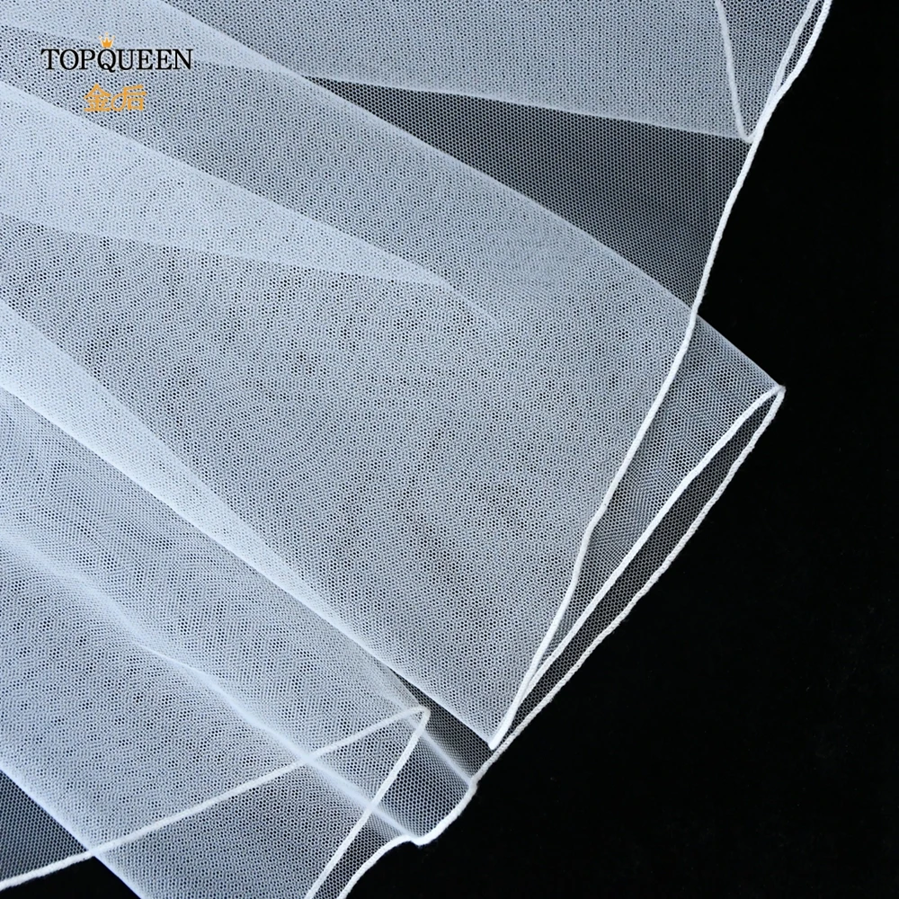 TOPQUEEN V14 Hochzeitsschleier, kurzer Bleistiftrand, einfacher Brautschleier, ein Laye, eleganter Rochii-Hochzeitsschleier, lang, mit Kamm, weich, einzeln – Detail 5