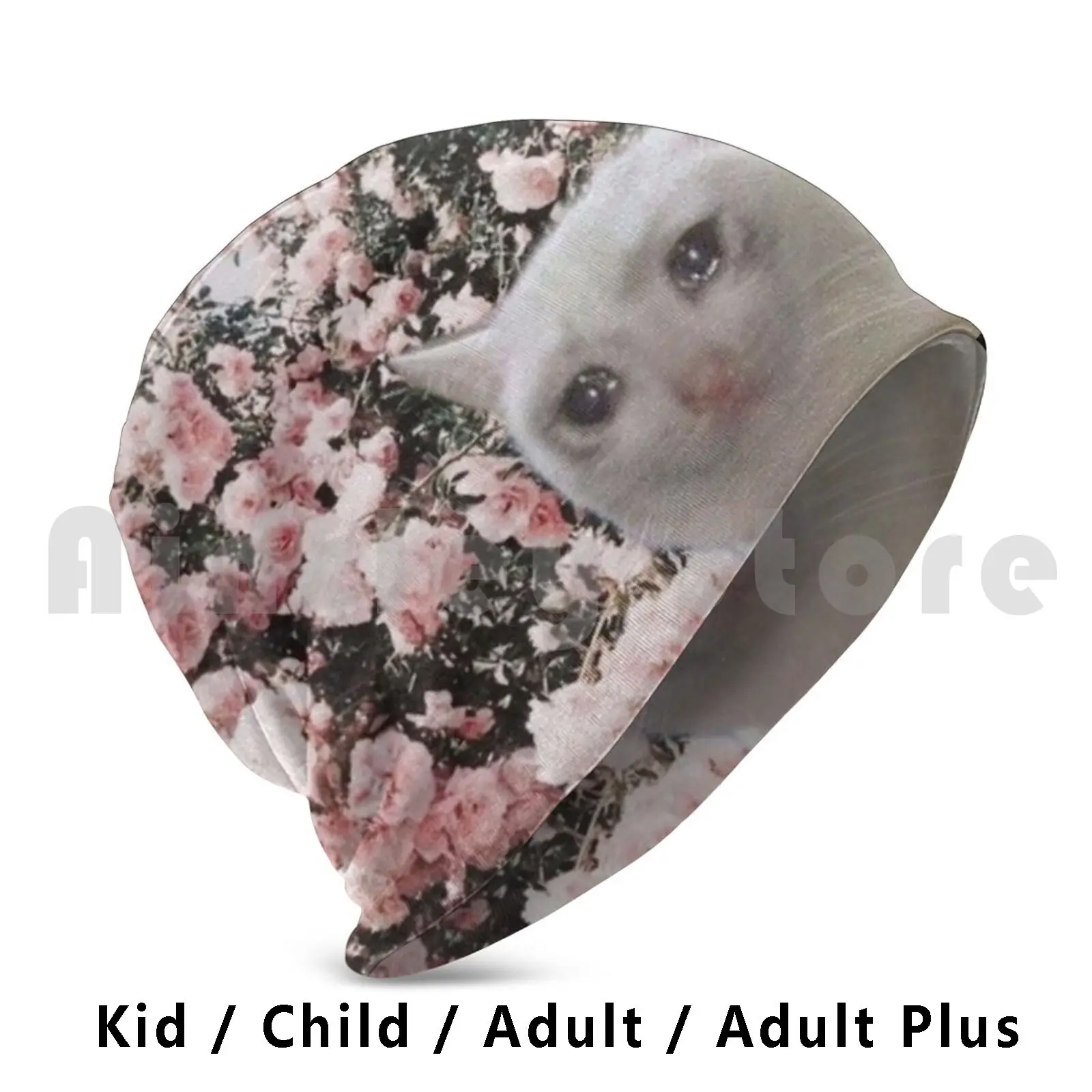 Crying Cat Paradise Beanie Hedging Cap DIY Print Cushion Sad Cat Kawaii Meme